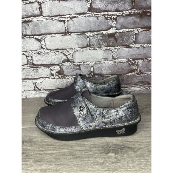 Alegria DEN-735 MOON SHADOW Gray Leather Shoes Slip-On Clogs Women Sz 39EU/8.5US - Picture 1 of 16